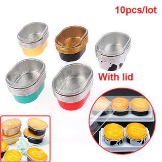 10 ชิ้นอลูมิเนียมฟอยล์เบเกอรี่ถ้วยทนความร้อนเค้กถ้วยแม่พิมพ์พร้อมฝาปิด Cupcake TH