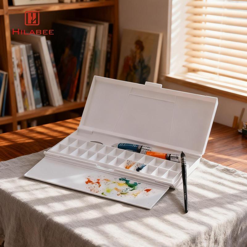 [hilabee] จานสีสีน้ํา Watercolor Paint Pan Leakproof Empty พร้อมฝาปิดกล่องสีความจุขนาดใหญ่พาเลทสีสําหรับเดินทางเด็กผู้ใหญ่