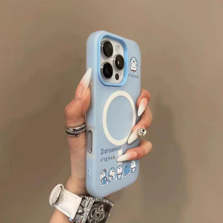 การ์ตูนหุ่นยนต์แมว 2-in-1 Jelly Magnetic Hard Case สําหรับ iPhone 11 12 13 14 15 16 17 Pro Max Plus Air ปลอกป้องกันลายนิ้วมือ frosted ฝาครอบแม่เหล็กสําหรับ iPhone15Promax กรณี