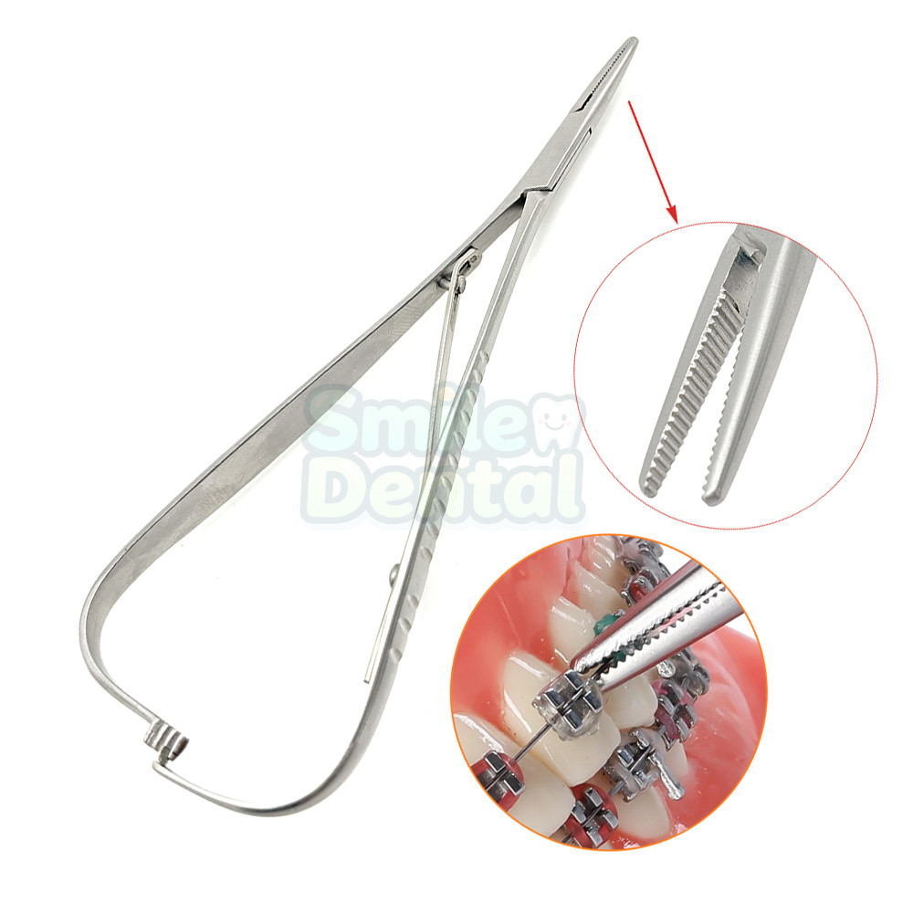 เครื่องมือทันตกรรม คีมหนีบยางยืดจัดฟัน ปลายแหลมพิเศษ Mathieu สำหรับสวมห่วงยึด คีมหนีบเลือด สแตนเลสสต