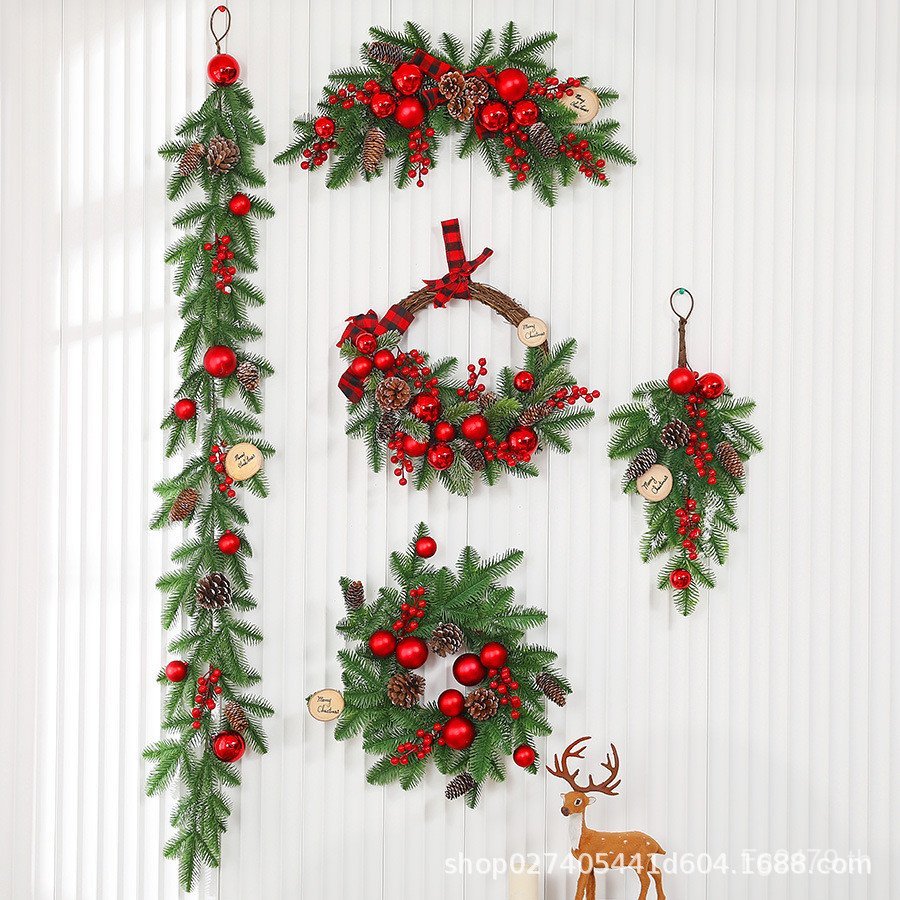 ] ดอกไม้คริสต์มาสพร้อมสต็อกแตรตกแต่งหวายติดผนัง [ต้นไม้คริสต์มาสขายส่ง405070CmPE พวงมาลัยคริสต์มาส V
