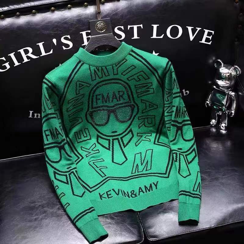 เสื้อสเวตเตอร์คอกลมสำหรับผู้ชาย ทำจากผ้าแจ็คการ์ด สไตล์ยุโรป สลิมฟิต เหมาะสำหรับฤดูหนาว