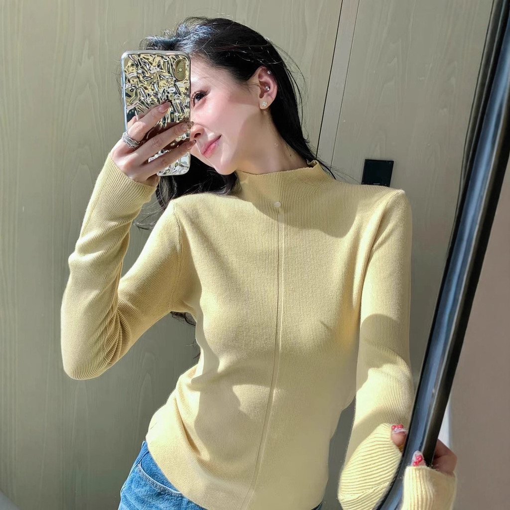 เสื้อครึ่งคอเต่าแขนยาว ทรงผอมเพรียว สไตล์ตะวันตก สำหรับฤดูใบไม้ร่วงและฤดูหนาว