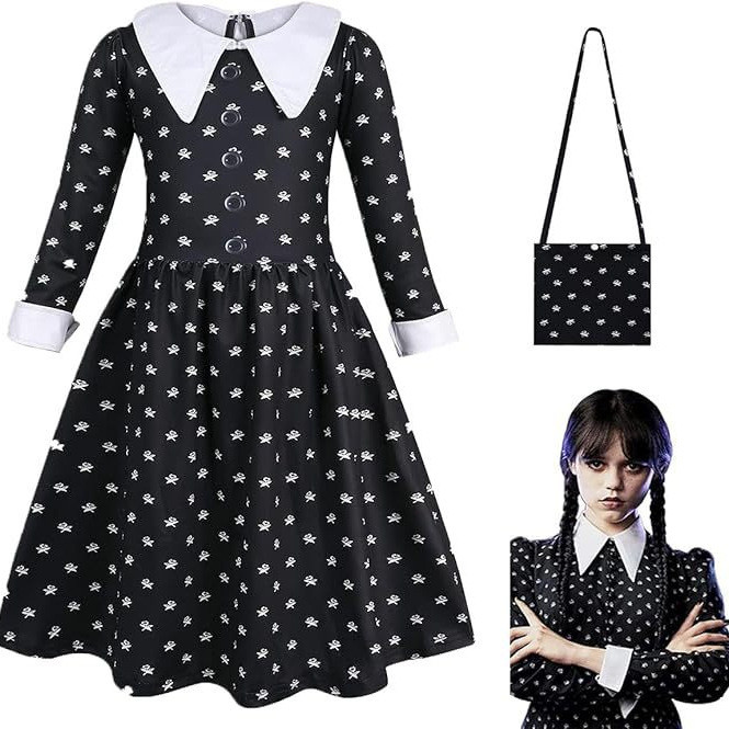 เสื้อผ้าคอสเพลย์ Adams Family Wednesday แบบกระโปรง