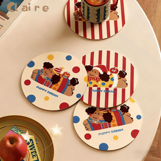 COD ที่รองแก้ว 14cm แผ่นซิลิโคนกันร้อน ลายหมาคัชชุนน่ารัก แผ…