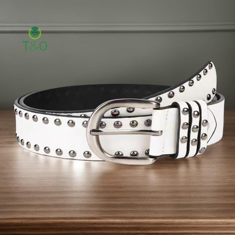 T & O Rivet Punk เข็มหัวเข็มขัดสําหรับผู้ชายผู้หญิงแฟชั่นอเนกประสงค์ Y2K กางเกงยีนส์ตกแต่ง PU สายหนั