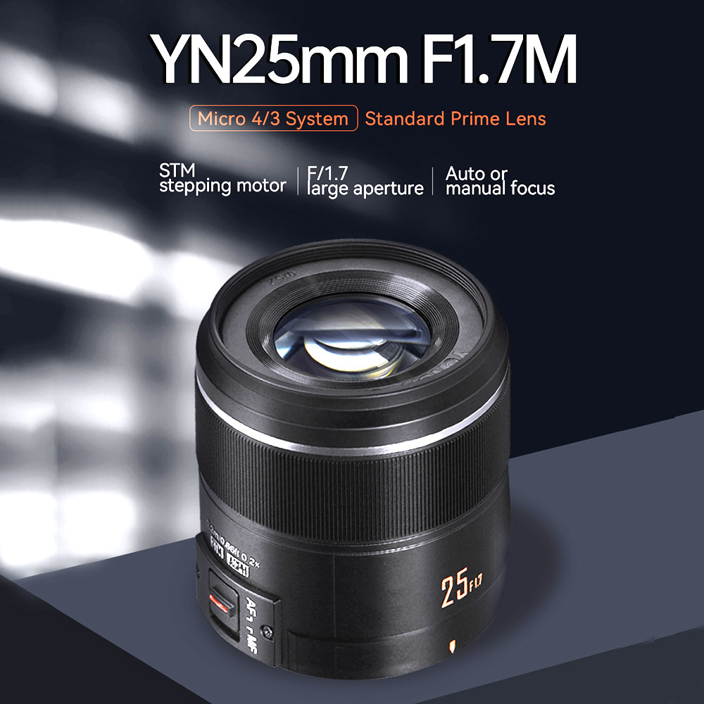 YONGNUO YN25mm F1.7M Micro 4/3 25mm F1.7 รูรับแสงขนาดใหญ่ AF/MF STM ออโต้โฟกัสมาตรฐาน Prime เลนส์สํา