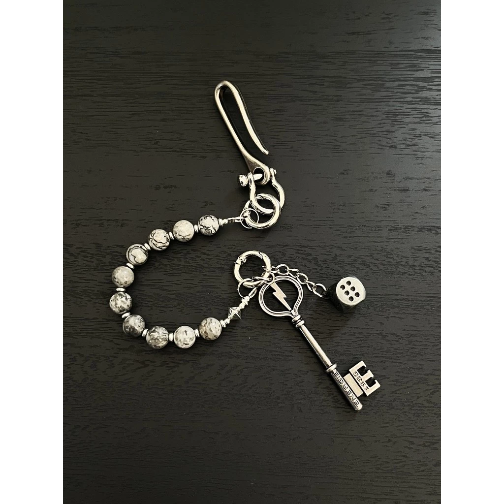 Creative Map Stone Hand-Made Beaded Key Chain Retro Fashion cleanfit Design Feeling Wear Single Product thumbnail 5
