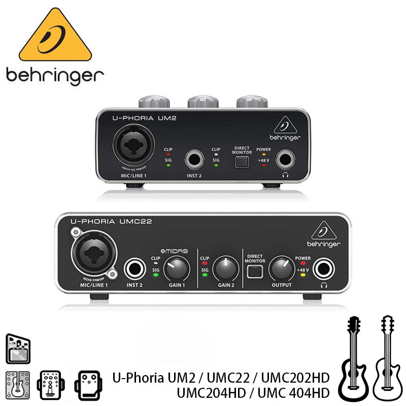 Behringer U-Phoria UM2 / UMC22 / UMC202HD / UMC204HD / UMC 404HD อินเทอร์เฟซเสียง USB Pre Amplifier 