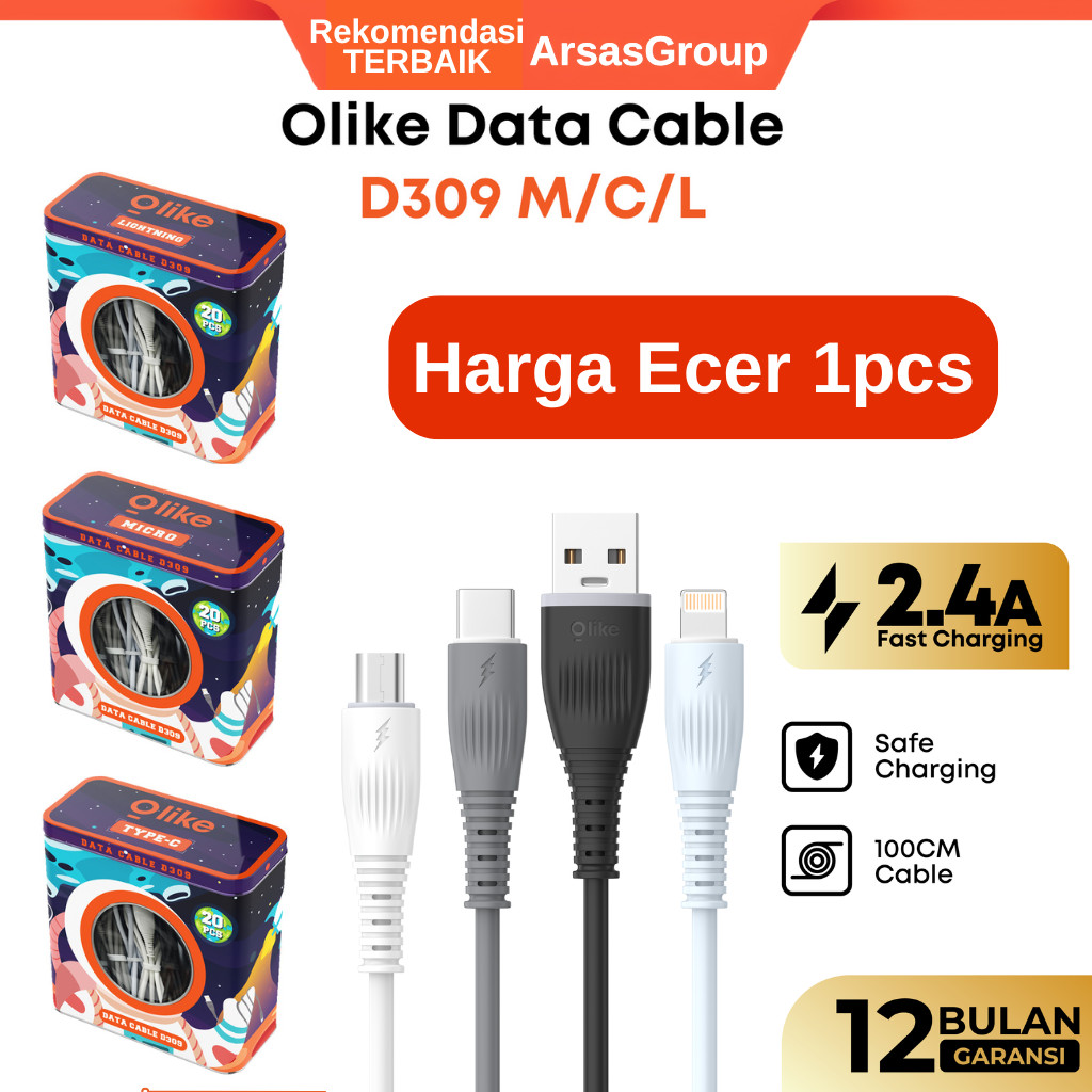 OLIKE DATA CABLE D309M D309C D309L MICRO. TYPE-C, LIGHTNING, FAST CHARGING 2.4A D309DM D309DC D309BL