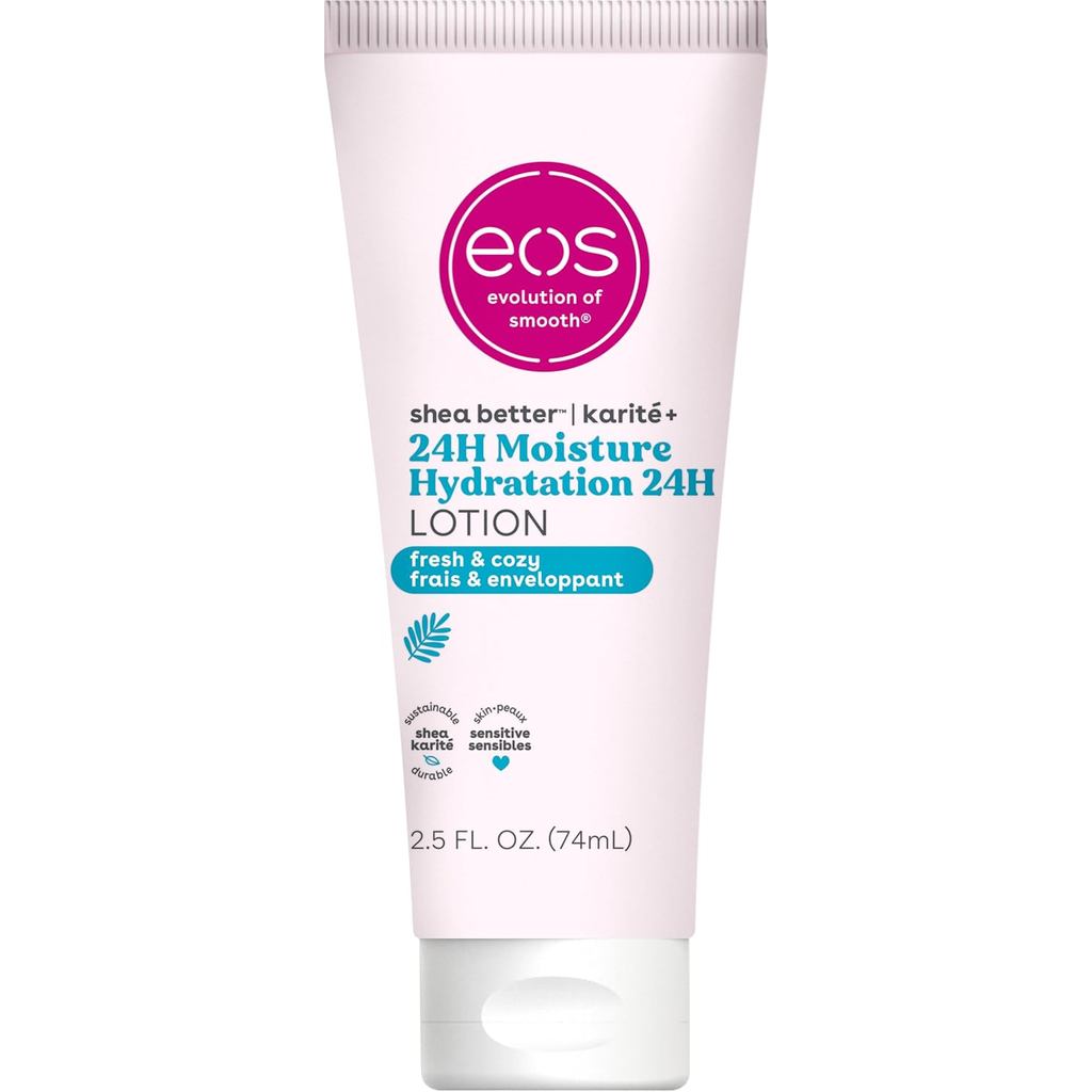 Eos 24H Moisture Travel Body Lotion- Fresh & Cozy, Essential, Toiletries, Mini Body Lotion, 2.5 ออนซ