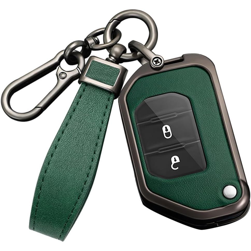 HIBEYO พับ Key Fob สําหรับ Jeep Wrangler JL JLU Gladiator 4XE 2018- อุปกรณ์เสริมพวงกุญแจโลหะผสม PU ห