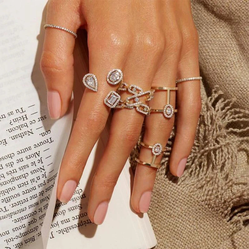 2024 Hot Sale New Rings For Women 100%18K gold geometric opening Zircon Rings Fine Wedding Engagemen