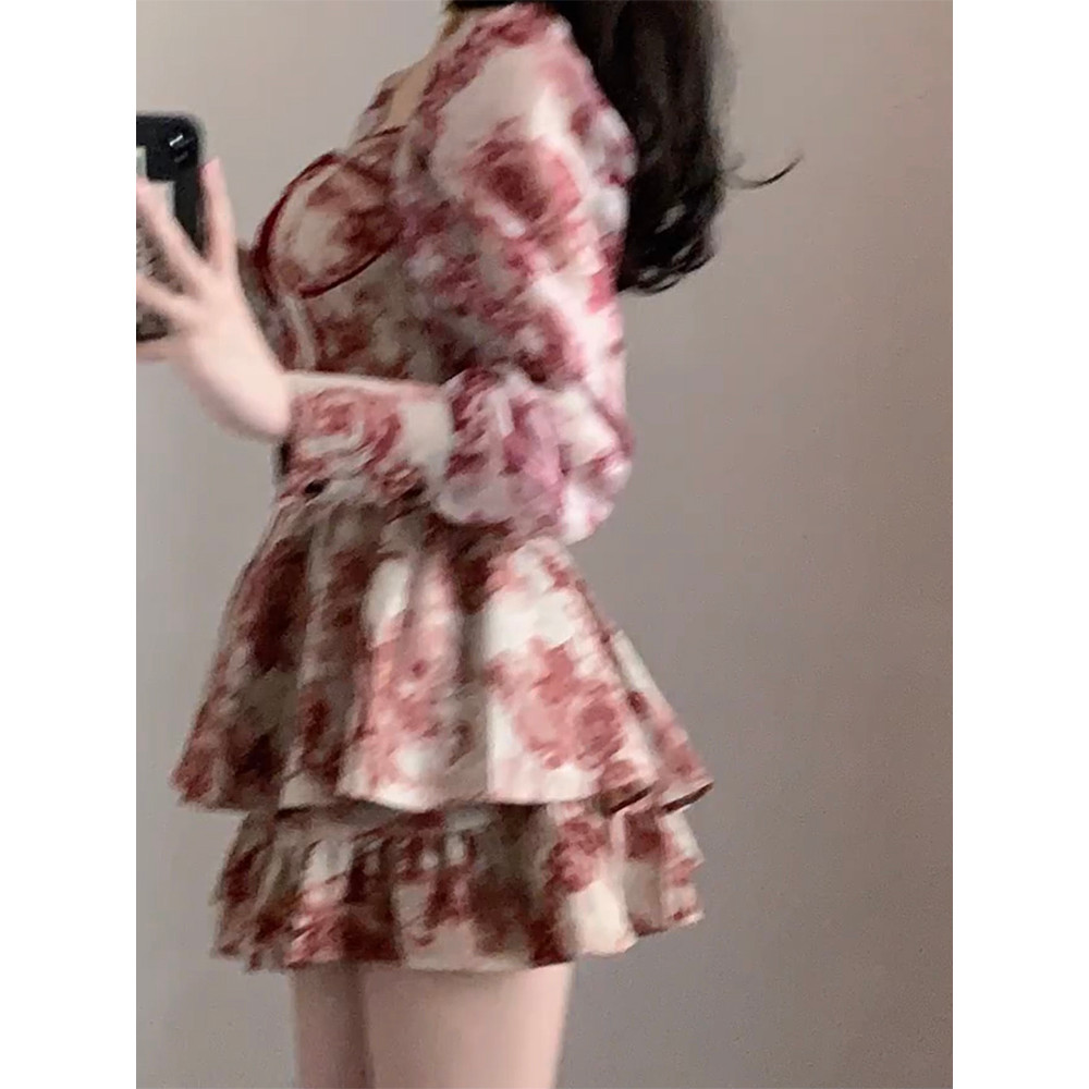 ชุดกระโปรง STRIVE/Umiko ดีไซน์หวานๆ เรโทรดอกไม้ สำหรับผู้หญิงในฤดูร้อน