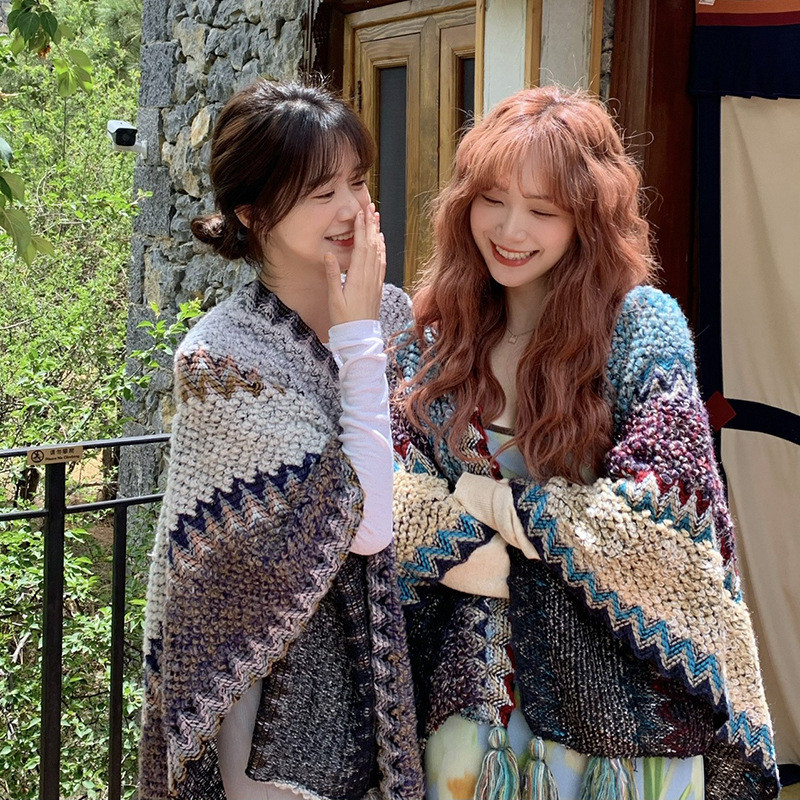 ผ้าคลุมไหล่สไตล์ชาติพันธุ์ Lijiang Qinghaichuan ลายเฉพาะจากทิเบต สเวตเตอร์คลุมไหล่สำหรับเดินทาง