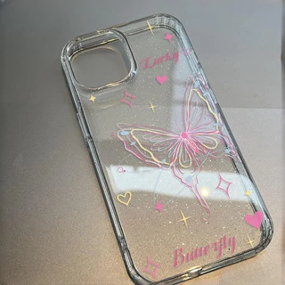 เคสใสแบบแวววาว TPU นุ่มสีสันสดใส ผีเสื้อสีสันสดใสน่ารัก For iPhone 11 13 15 16 14 12 Pro Max 7Plus 15 8 6 14 Plus XR XS