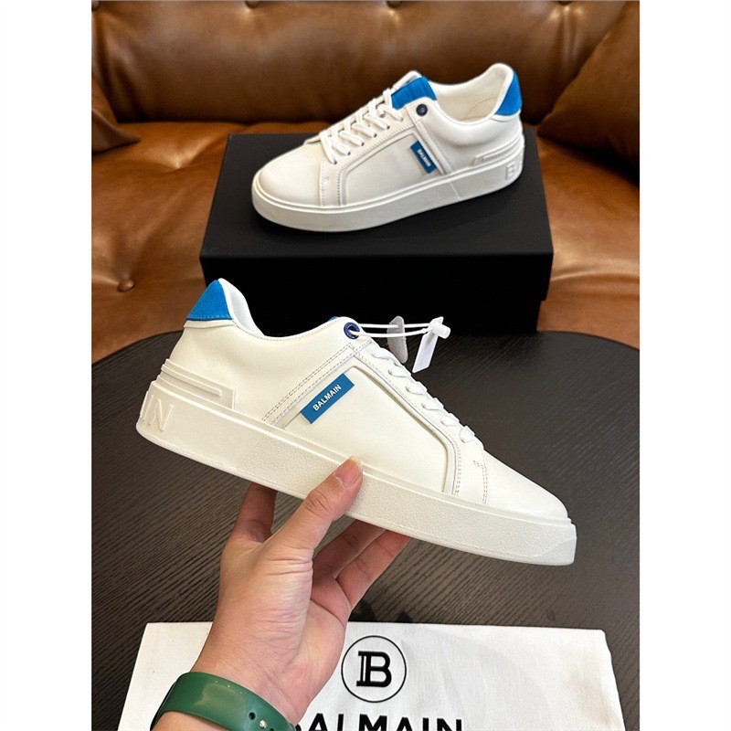 Counter Balmain/balmain รองเท้าผู้ชายใหม่รองเท้าสบายๆรองเท้าผ้าใบหนังสีขาวขนาดเล็กอินเทรนด์