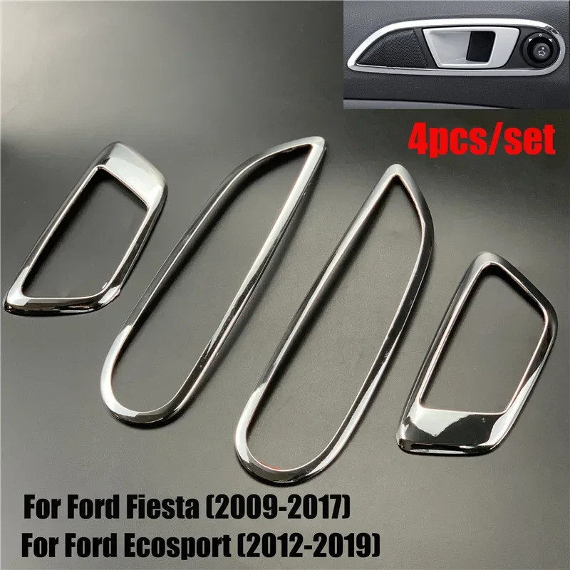4 ชิ้น/ล็อตสําหรับ Ford Ecosport Fiesta ภายในประตูตกแต่งวงกลม ABS Chrome trim ตกแต่งแหวนสติกเกอร์ขอบ