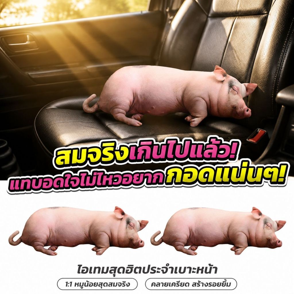 หมอนอิงหมูสมจริง 60cm หมอนอิงหมู/หมอนหนุนหลังรถยนต์ นุ่มฟู หนุนหลัง-นอนเล่นในรถ ตกแต่งภายใน