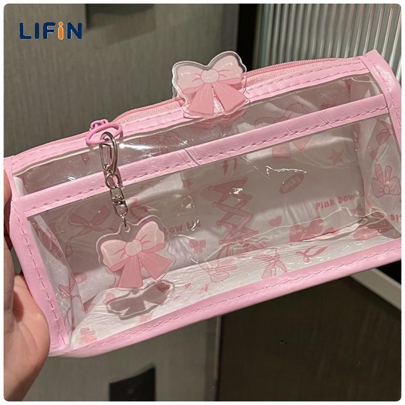 Lifin Mart กระเป๋าใส่ดินสอโปร่งแสงลายการ์ตูน, กระเป๋าใส่เครื่องเขียนความจุเยอะสามารถใส่ไปโรงเรียนกระเป๋าเครื่องสำอาง