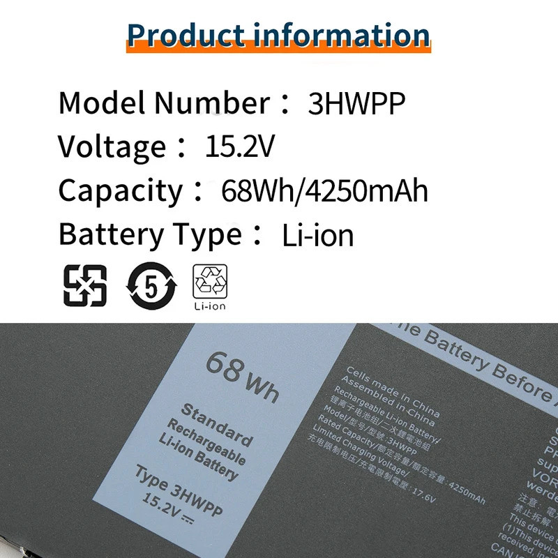 BVBH 3HWPP แบตเตอรี่แล็ปท็อปสําหรับ Dell 5401/5410/5411 Latitude 5501 Precision 3543/551 Precision 1