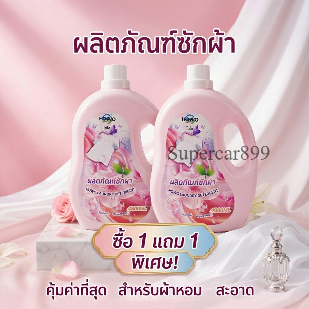 (1 เเถม 1 )น้ำยาซักผ้า HOWO ขนาด 4800 มล. ขจัดคราบลึก หอมละมุน อ่อนโยนต่อผ้า
