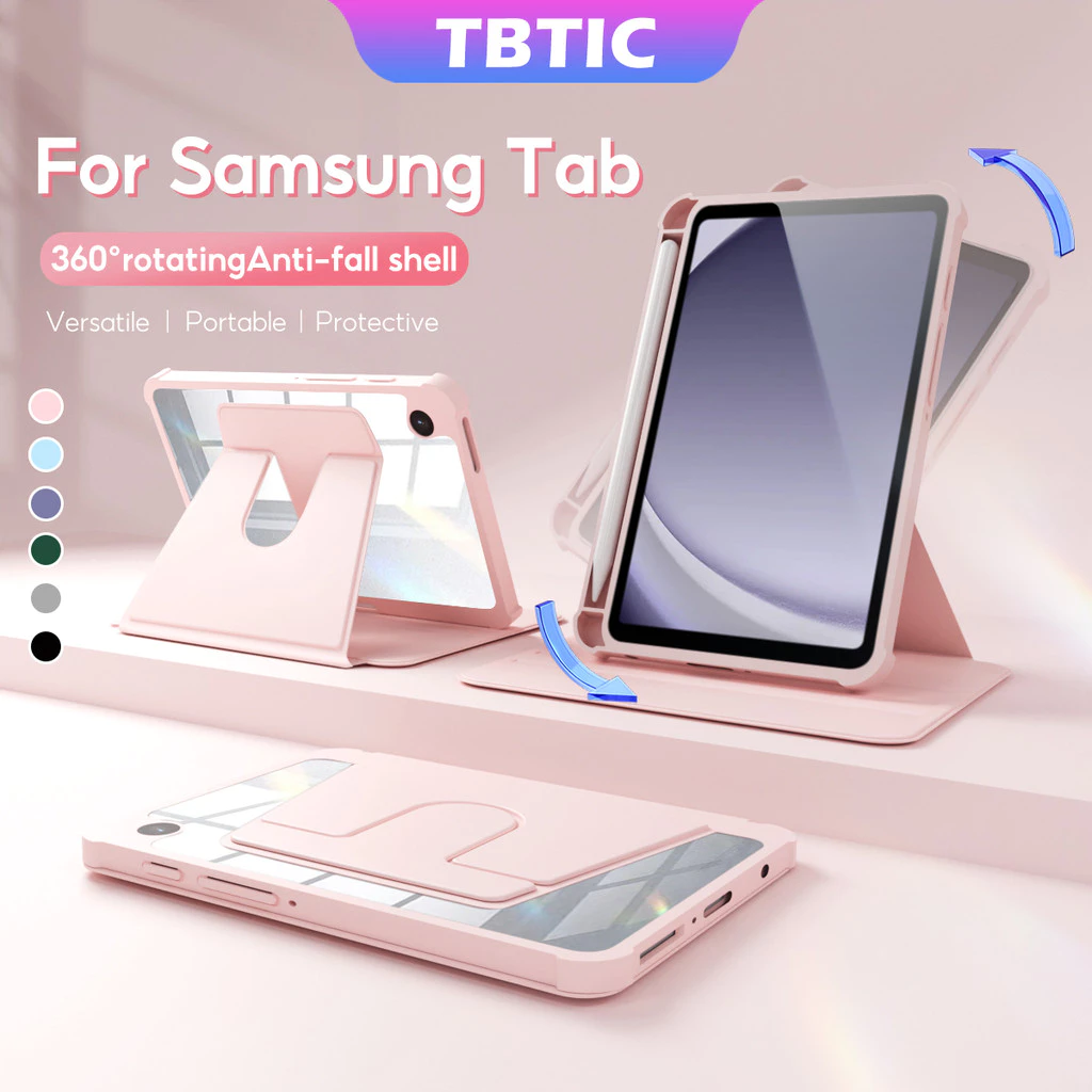 TBTIC เคส For Samsung Galaxy Tab หมุนได้ 360° กันกระแทก ฝาหลังใส มีช่องใส่ปากกา พร้อมขาตั้ง Smart Wake สำหรับ A9 A11 Plus A8 A7 S10 S9 S8 S7 FE S6 Lite 8.7/10.4/10.9/11/12.4