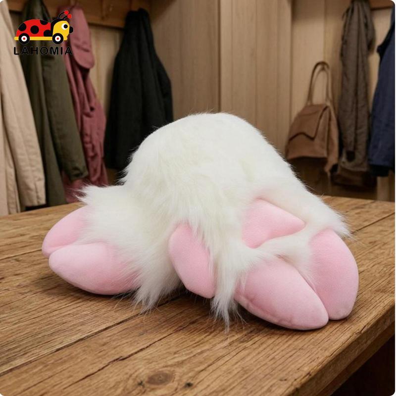 [Lahomia] Furry Gloves Claw Like Fingers คอสเพลย์ถุงมือเบาะด้านหน้า Wht Fur Blk Hoof