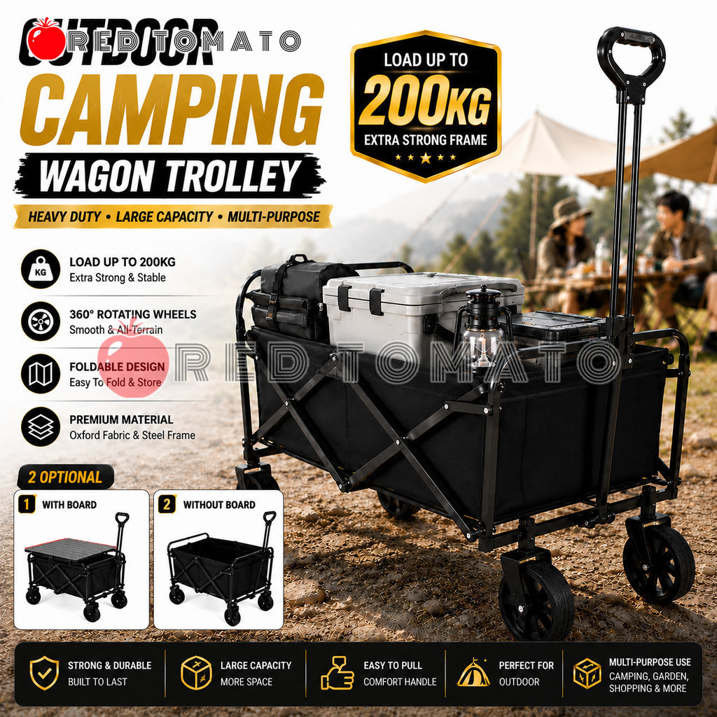 RED TOMATO Camping Trolley Wagon รถเข็นพับได้ Camping Wagon Table Set รถเข็นกลางแจ้งพับ