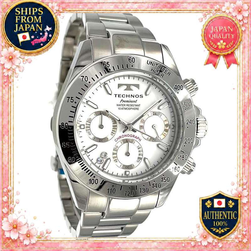 TECHNOS Limited Edition Lucky Light Stone Aurora Chronograph Men's Watch White with Adjusting Tool T