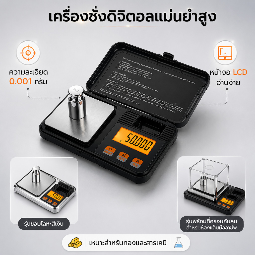 เครื่องชั่งดิจิตอลความละเอียดสูง 50g/0.001g สำหรับชั่งสารเคมี เครื่องประดับ และงานละเอียดแม่นยำ