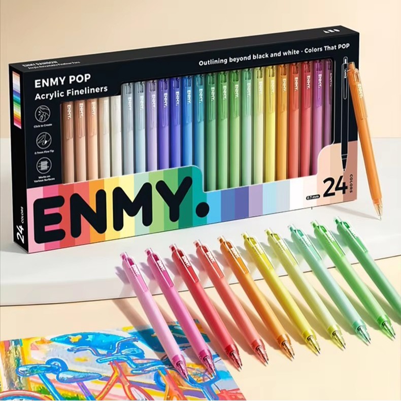 ENMY ปากกาอะคริลิคสีรุ้ง 24 สีเหมาะสําหรับสํานักงานการวาดภาพมืออาชีพทําความสะอาดง่าย Up