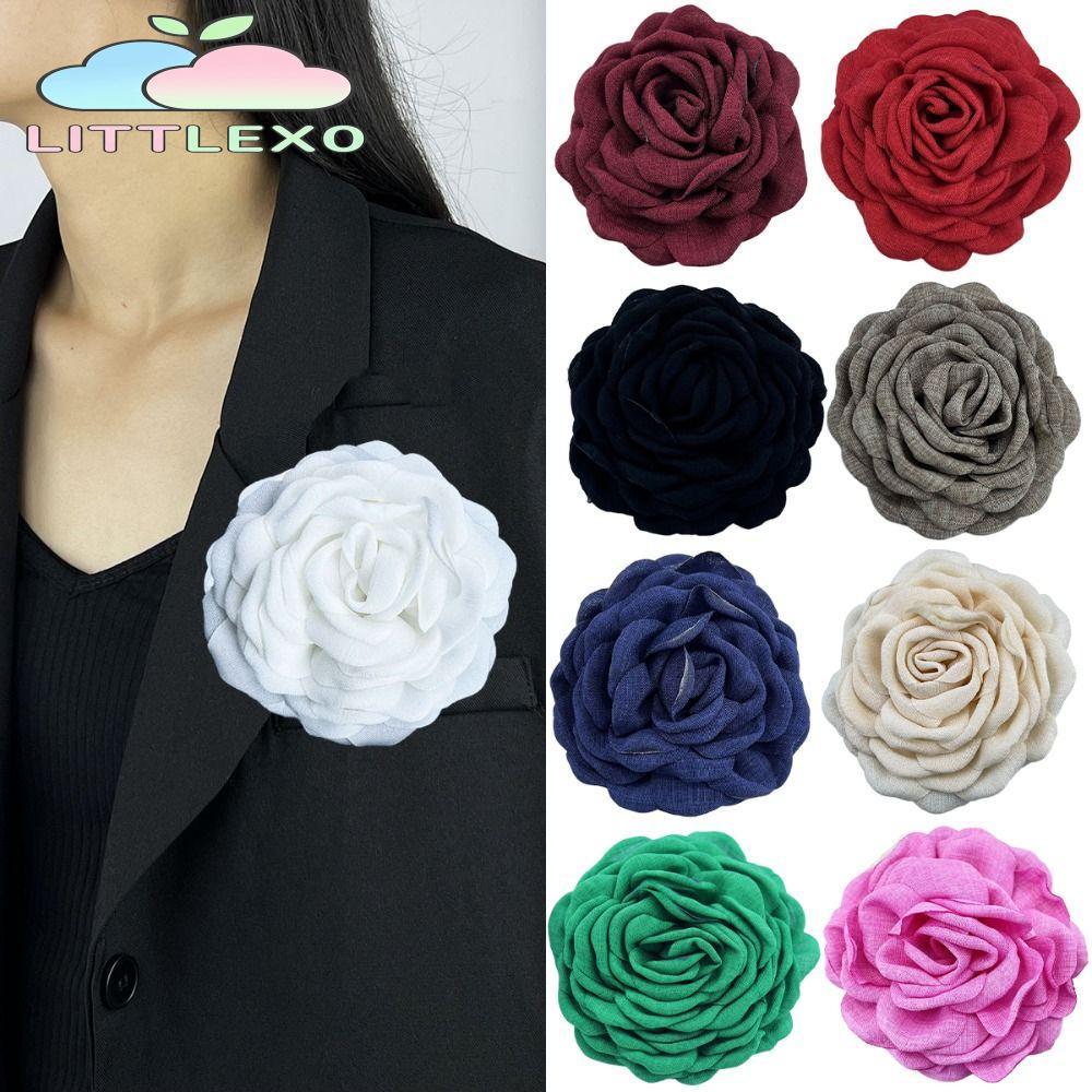 LITTLEX Lapel Pin, 9 ซม. Multi-layer Camellia เข็มกลัด, ดอกไม้ขนาดใหญ่สไตล์ฝรั่งเศสชุดอุปกรณ์เสริม
