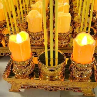 【สินค้าพร้อมส่ง】กระถางธูปและเทียนไฟฟ้า LED ชุดธูปเทียนไหว้เจ้า แบบใส่ถ่าน ไร้ฝุ่นควัน เทียนสำหรับไหว้พระ