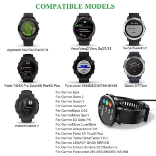 เครื่องชาร์จสายชาร์จ Tpye-C / USB for Garmin Watch Forerunner 165 965 955 945 265 570 / Venu 3 / Fenix7 7S 6 6S 6X 5