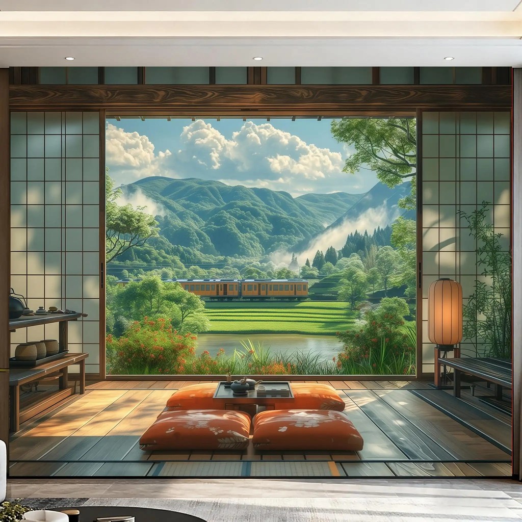 Decoration of natural scenery outside the courtyard, background cloth, hanging cloth, bedroom, living room, wall paintin