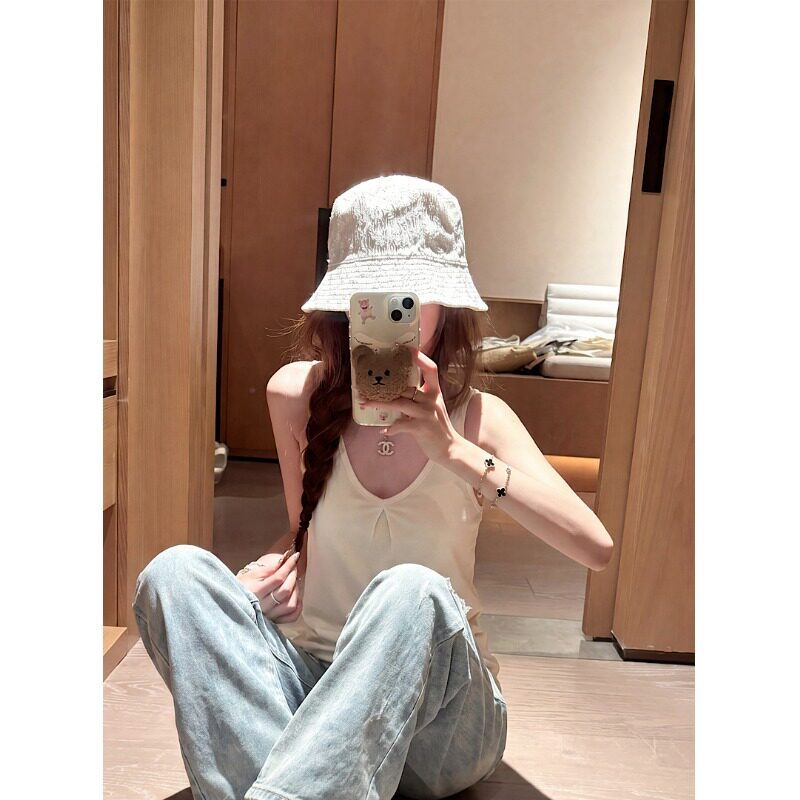 Kumikumi สไตล์สาวร้อนสีขาว V คอจีบเสื้อกั๊ก Camisole ผู้หญิงฤดูร้อนสไตล์ใหม่ลดอายุ Slimmer ดูด้านนอก