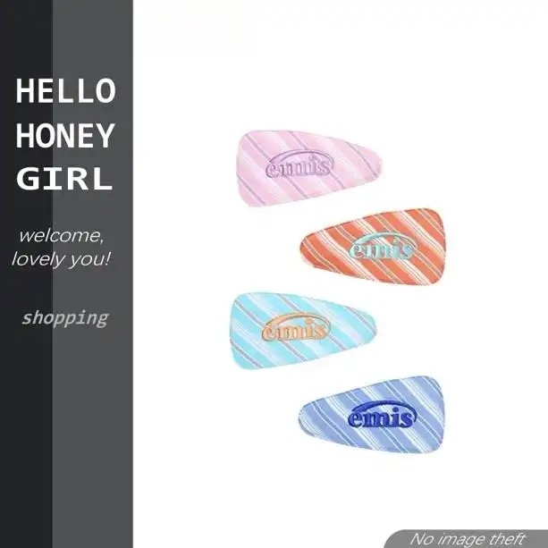 Hello Honey Girl กิ๊บติดผมลายเส้นด้ายEMIS กิ๊บติดผมกว้างใหม่สําหรับผู้หญิงกิ๊บติดผมด้านข้างและด้านหลังสามเหลี่ยมสไตล์เกาหลี