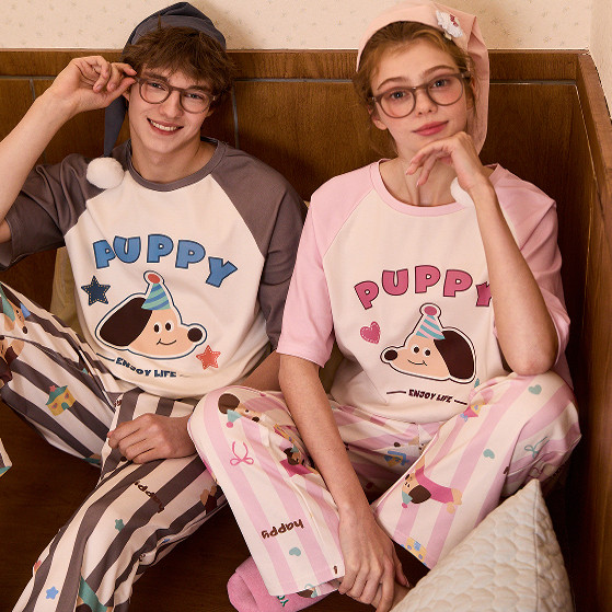 Gukoo/Nut Shell ชุดนอนผู้หญิงฤดูร้อนสไตล์ Booming Puppy Series คู่ Loungewear ชุด