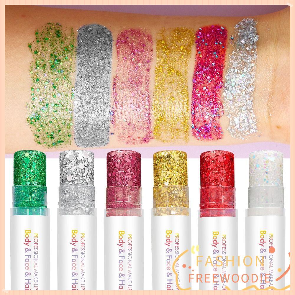 FREEWOODIE Body Glitter Stick, Non Greasy Long Lasting Shine Facial Glitter Stick, อเนกประสงค์ Chunk