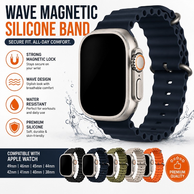 WENMAOcean BandสําหรับApple Watch Ultra 2 series 10 9 8 7 6 SE 54321 สายรัดซิลิโคนสําหรับIWatch Sportสร้อยข้อมือยืด 49 มม.45 44 40 41 มม.