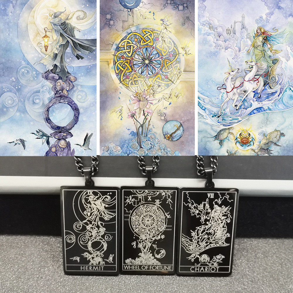 SKYRIM Shadowscapes Tarot ชุดแรกของการ์ดจี้สร้อยคอ Major Arcana ไพ่ทาโรต์เครื่องประดับสแตนเลส