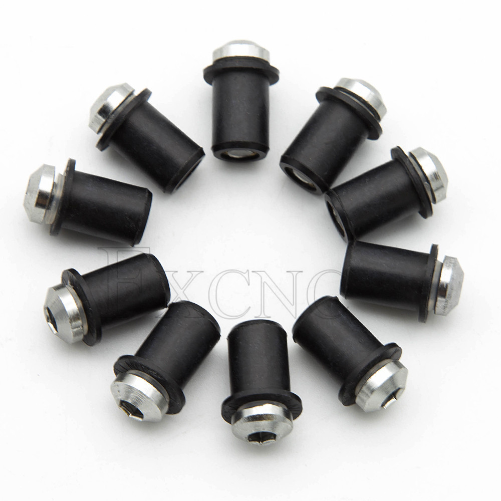 FX10PCS 5mm/0.20in Universal Motorcycle Rubber Well Nuts Windscreen Windshield Fairing Cowl Anodized