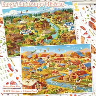 WEI 5 ชิ้น [Grassland Farm Series] สติ๊กเกอร์ภูมิทัศน์ทุ่งหญ้ามองโกเลีย Harvest Ranch ขนาดใหญ่วัวแกะ Journal เครื่องเขียนตกแต่ง