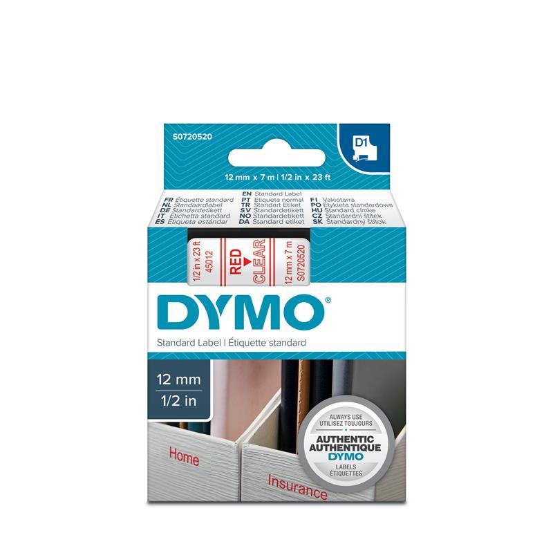 DYMO เทปพิมพ์อักษร รุ่น D1 เทปสีขาว ตัวอักษรแดง ขนาด 12 มม. x 7 ม.