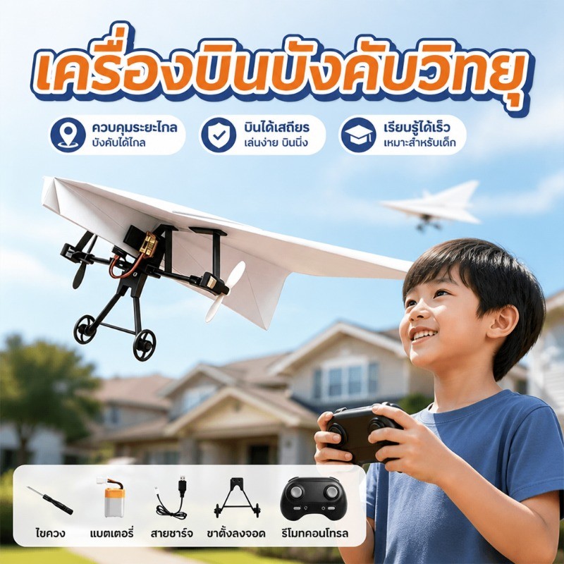 เครื่องบินกระดาษรีโมท DIY รุ่นเครื่องบินกระดาษ ไอน้ํา ช่วยสอนกลางแจ้งพร้อมที่จับ พับได้ ของเล่นเด็ก
