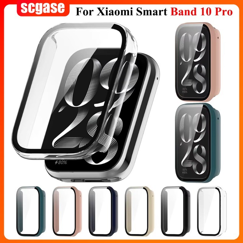 กระจกนิรภัยสําหรับ Xiaomi Band 10 pro กรณี + ฟิล์มแก้วครอบคลุม PC กรอบสําหรับ Xiaomi band 9 pro/8 pro ป้องกันหน้าจอ