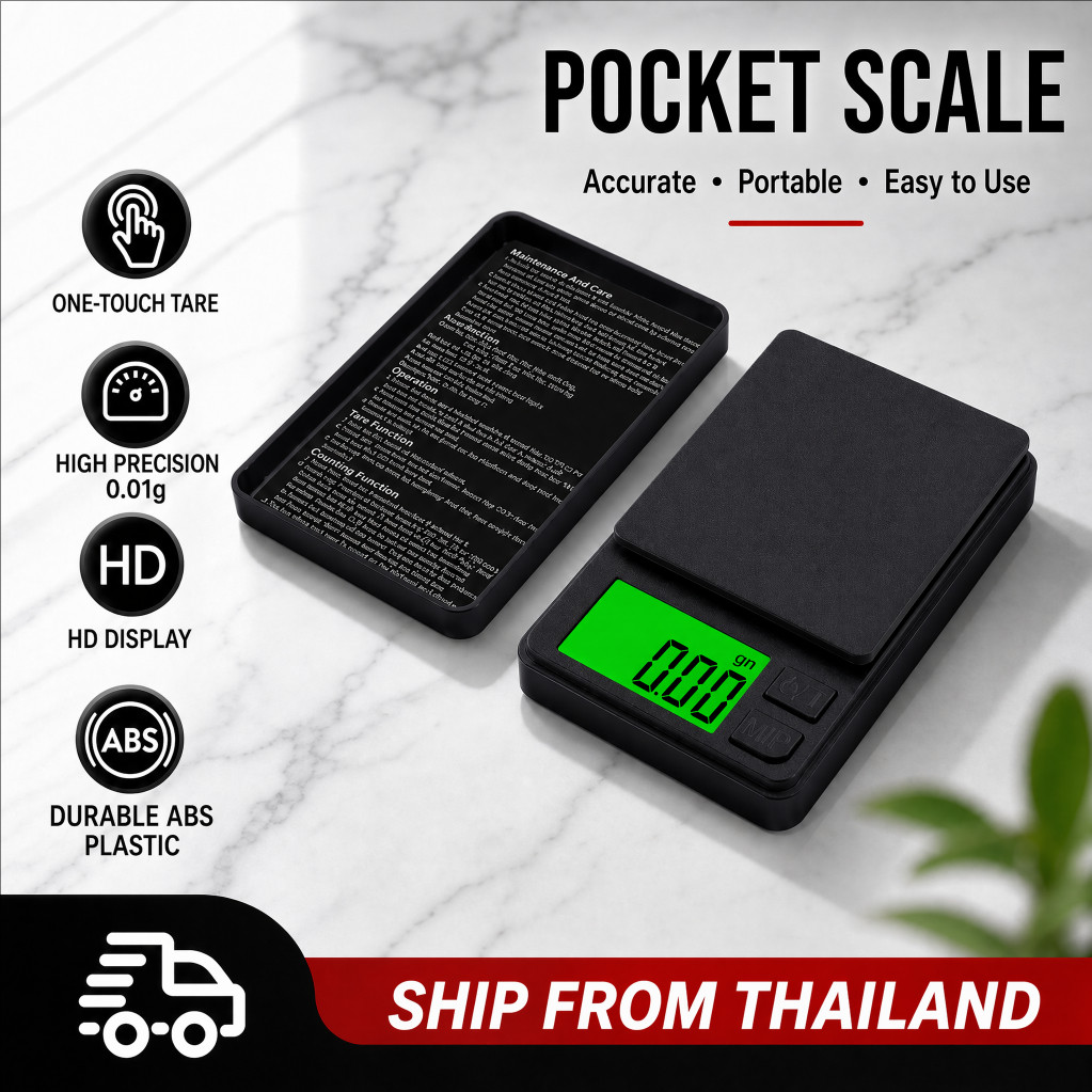 เครื่องชั่งพกพาความแม่นยำสูง 1000 กรัม x 0.01 กรัม - เครื่องชั่งดิจิทัลสำหรับวัดกรัม อาหาร เครื่องประดับ ออนซ์/เกรน พร้อ