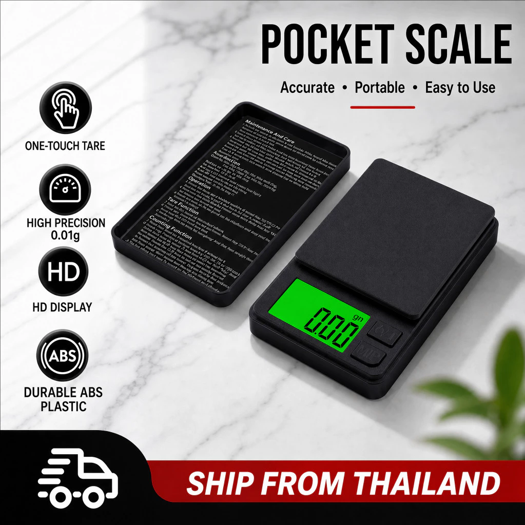 เครื่องชั่งพกพาความแม่นยำสูง 1000 กรัม x 0.01 กรัม - เครื่องชั่งดิจิทัลสำหรับวัดกรัม อาหาร เครื่องประดับ ออนซ์/เกรน พร้อ