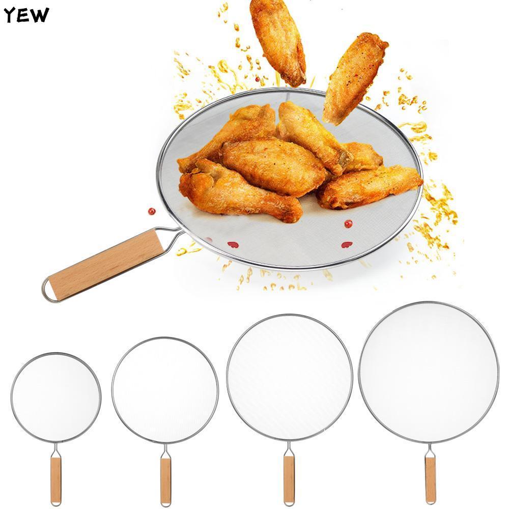 YEW ฝาครอบทําอาหารสแตนเลสหน้าจอป้องกันน้ํากระเซ็นที่จับไม้ทนทาน